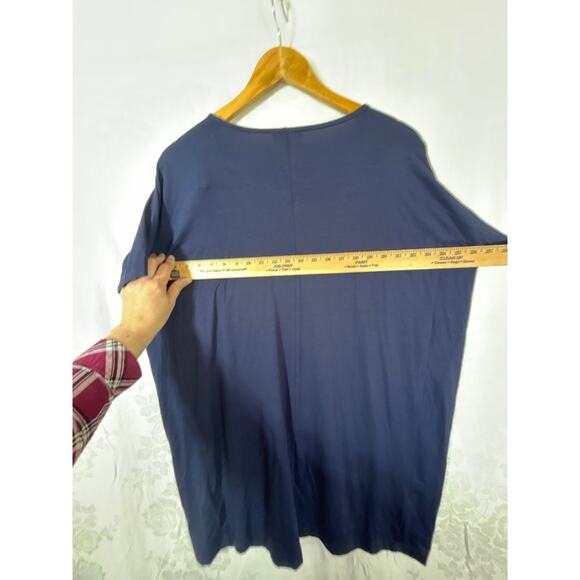 Eileen Fisher T Shirt Dress Small Navy Short Sleeve Casual Viscose Stretch Boxy - Picture 8 of 9
